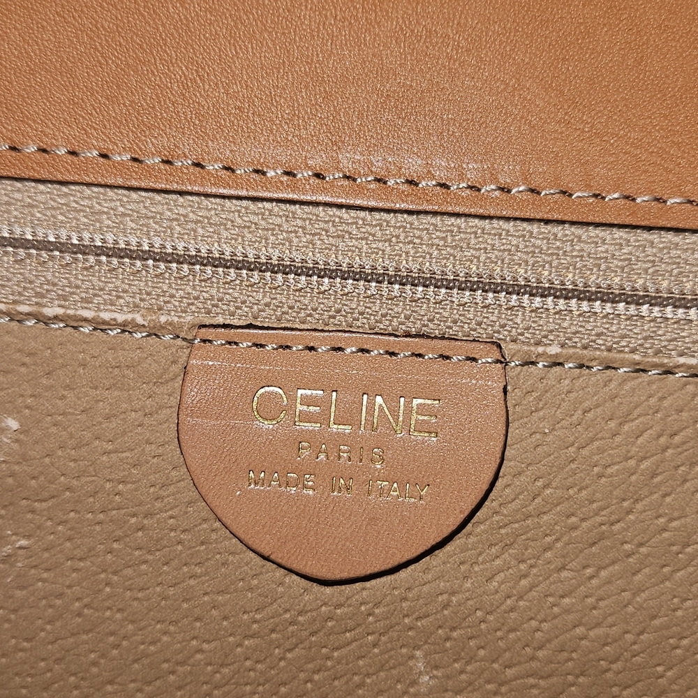 Celine Brown Monogram Shoulder Bag with Tan Leather Strap and Gold Hardware - Picture 15 of 17
